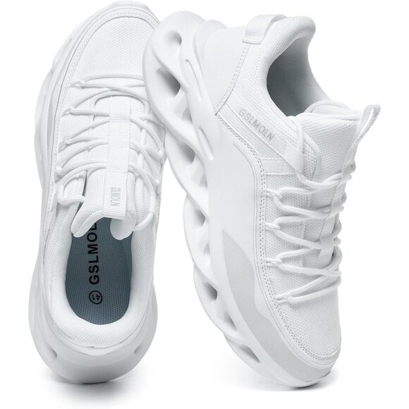 Men's All White Walking Running Tennis Cross Training Sneakers Athletic Shoes - Picture 8 of 8